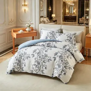 Plant Floral Bedspread Set, 2/3 Count Kit with Smooth Zipper and Corner Pockets, Romantic Bedroom Decor, Breathable Comfort, Gift Idea