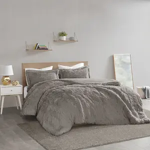 Intelligent Design Malea Shaggy Duvet Cover Set, Soft & Contemporary Bedding Fluffy Texture, and Solid Plush Reverse