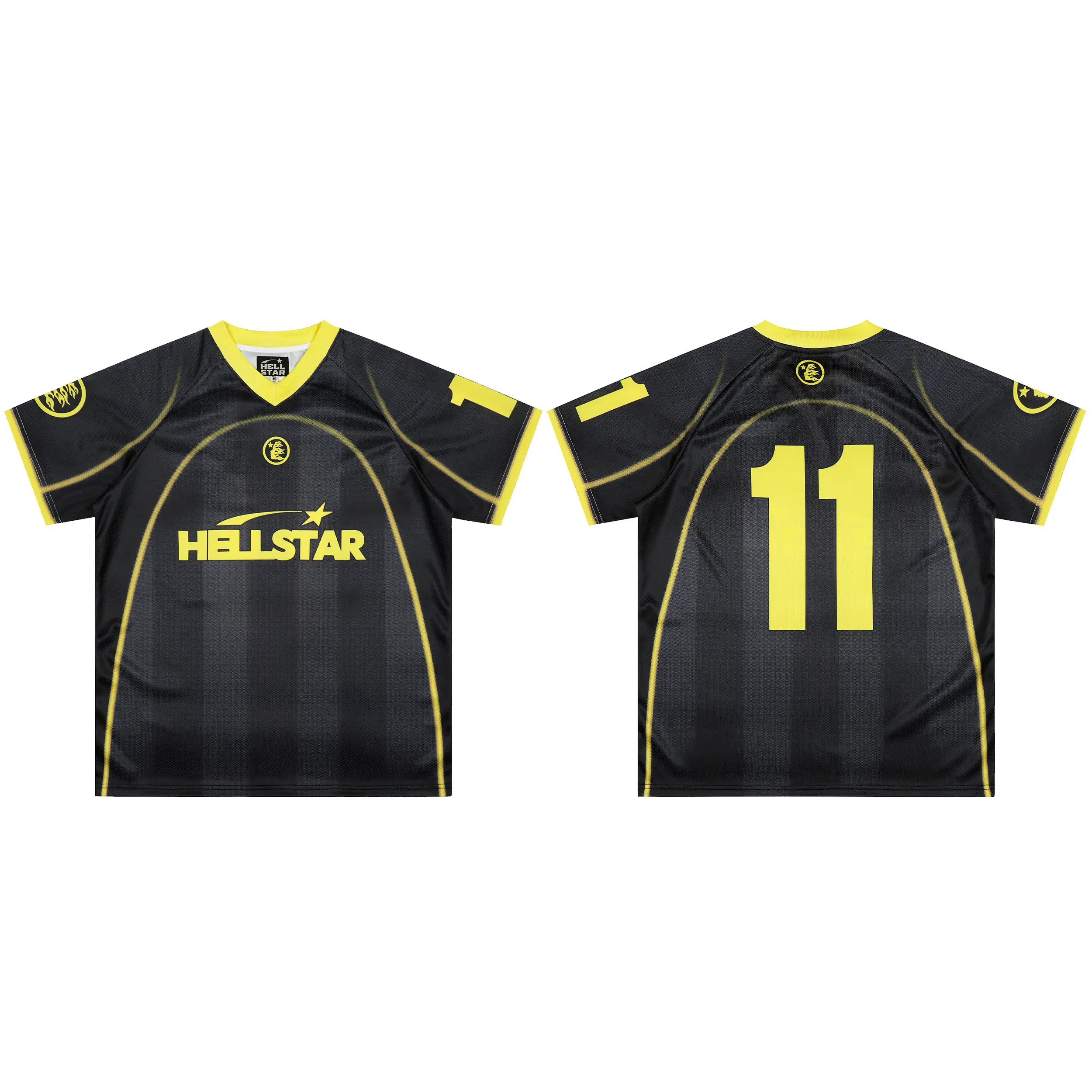Y2K HELLSTAR Certified Authentic Football Jersey Graphic V-Neck Black Yellow Standard Fit Shirt 2026 Halloween Gift