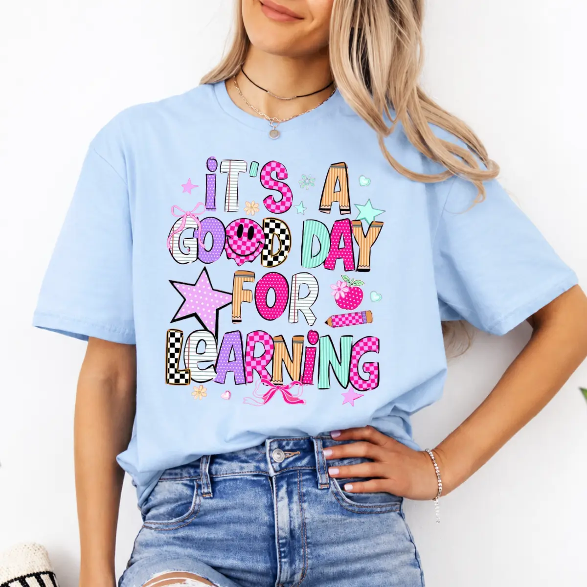 It’s a Good Day for Learning Teacher Shirt, Colorful Back to School Tee, Sweet Classroom Graphic T-Shirt, Kindergarten Elementary Teacher Gift, School Staff Matching Tees, Teacher Gifts, USA - DPCLICK