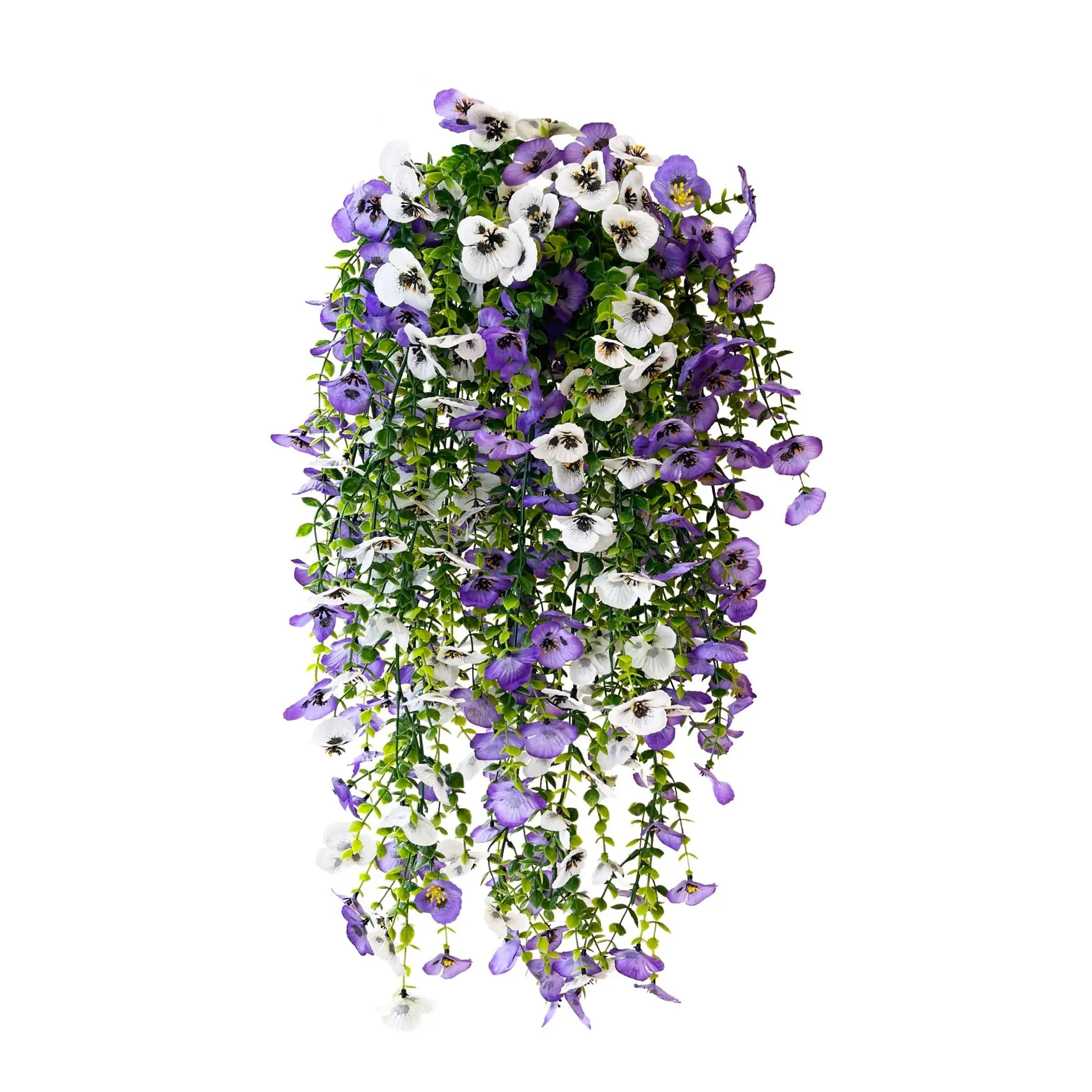 4pcs Artificial Fake Pansy Flower Plants, 30-Inch Faux Silk UV Resistant, Long Trailing Vine for Outdoor Decor, Fake Flowers Outdoor, Front Door Porch Planter Urn, Artificial Flower Arrangements