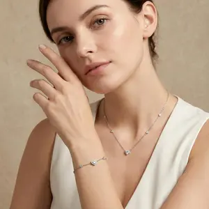 Delzzad Eternal Heart Set Bling Love Heart Bracelet Heart Pendant Necklace Jewelry Set Synthetic Moissanite Necklace Bracelet Jewelry Copper Chain Perfect Birthday Engagement Wedding Anniversary Christmas Valentine's Day Gifts Crystal Set