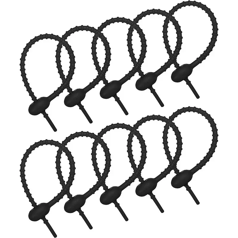 10-Pack Silicone Zipper Bag Clips, Reusable Durable Rubber Cable Ties, Multi-Purpose Tie Wraps, Home & Workplace Use Snakeskin Frame, Seal Plastic Bags & Cables