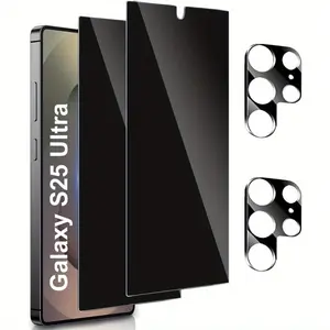 for Samsung Galaxy S26/S26 Plus/S26 Ultra/S25 Ultra Privacy Screen Protector and Camera Lens Protector Support Fingerprint Unlock 9H Tempered Glass Black Anti-spy Screen Protector Film 2+2 Pack, Smooth Touch, 3D.., An...
