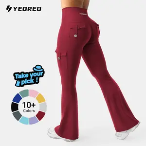 YEOREO CoreFlex High Waist Tummy Control Flare Leggings with Pockets Seamless Scrunch Butt-Lift Cargo Yoga Gym Pants summervibes