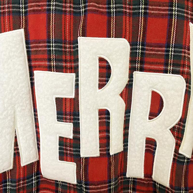 SageVell Christmas Plaid "MERRY" Sweatshirt Festive Red Checkered Pullover with Fuzzy Letter Detail Cozy Holiday Top Soft Fleece Winter Piece