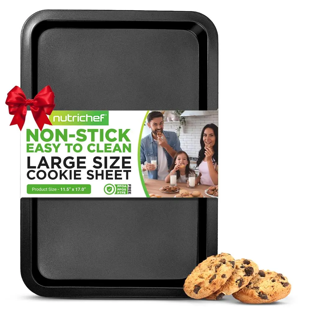 Large Nonstick Carbon Steel Cookie Sheet Tray - Gray Silicone Coated Bakeware, Oven Safe Up to 446°F, Freezer Safe, Stackable - Ideal for Baking Cookies, Cakes - Home Kitchen Essential