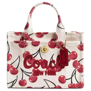 Coach Cargo 20 Small Cherry Print Canvas Shoulder Bag for Women in White and Red