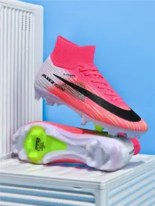 Men Women High Top Seamless Football Shoes, Anti-Slip Durable Outdoor Lawn Soccer Shoes, Super Grip Support, Fashionable Upper Material PU