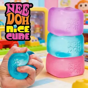 NeeDoh Nice Cube - Satisfying Cube Squeeze Toy - Soft Squeeze Toy in Assorted Colors - Fun for Ages 3 and Up Soft Squishy, Cute Anxiety Relief Fidget Toy, with Steamer Box,Soft Squeeze Decompression Dough for Adults