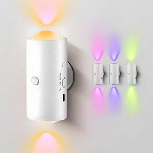 Wireless motion sensor night light, rechargeable LED wall lamp with RGB mood lighting, magnetic stick-on installation, adjustable brightness, long battery life for bedroom, closet, hallway, and staircase