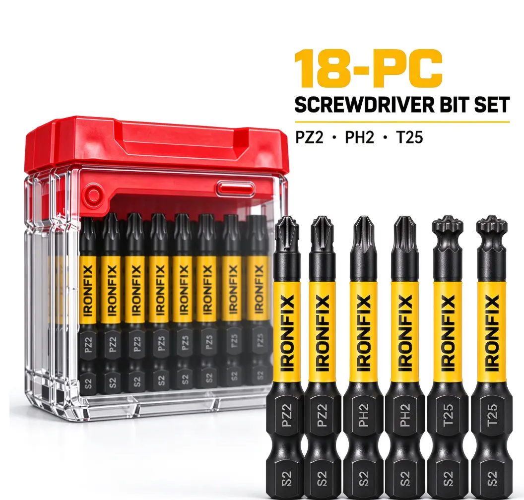 Ironfix 18-PC Screwdriver Bit Set PZ2 PH2 T25 Precision Tool Kit for DIY Projects and Professional Use