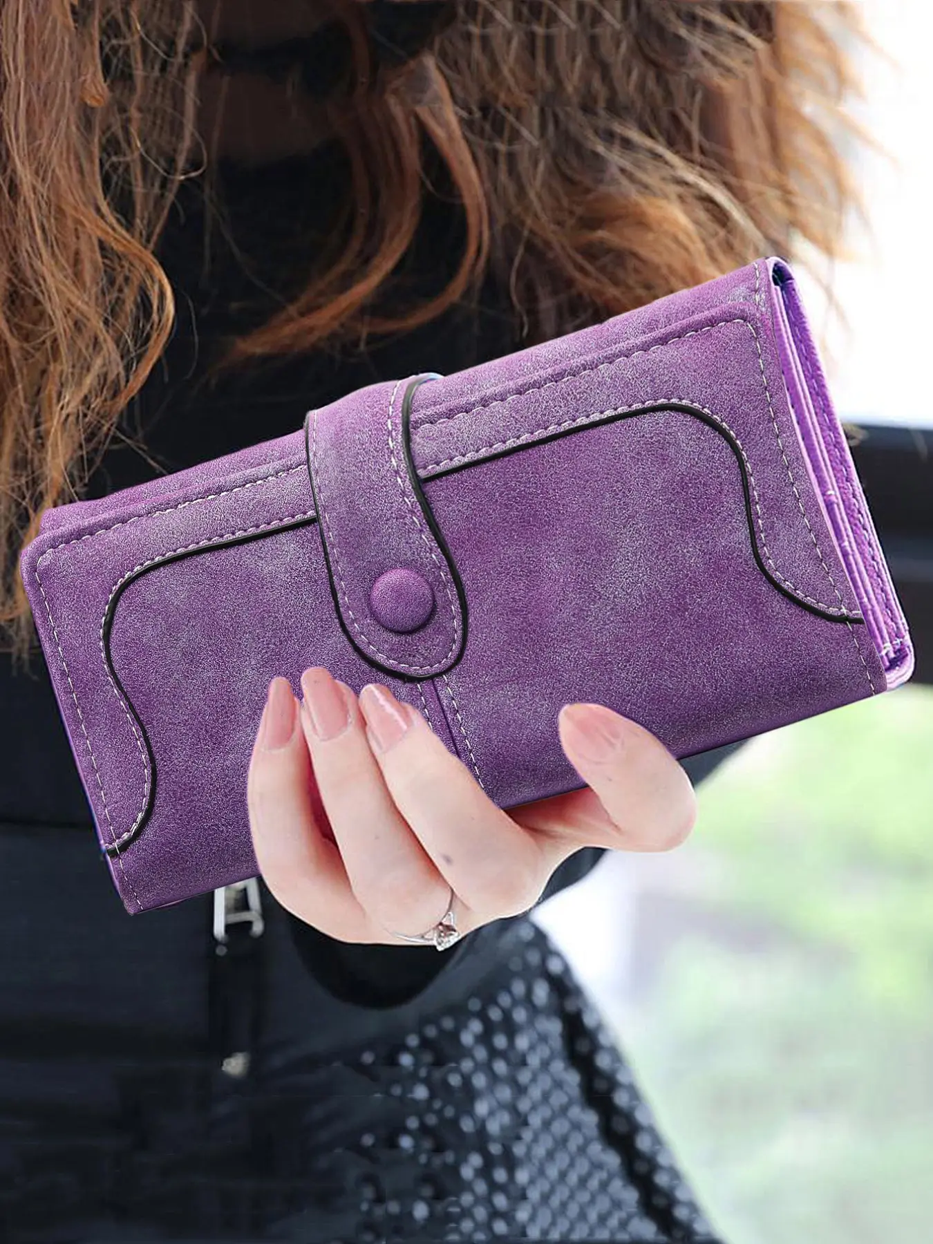 Ladies' Retro Frosted Large Capacity Vintage Style Wallet, Multifunctional Long Double Fold Wallet, Bifold Wallets, Card Holder Wallet, Multiple Card Slots, Cash Pocket, Coin Pocket, Snap Closure, Compact And Portable, Ideal Gift