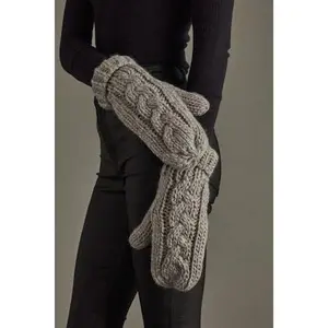 Grey Cable Knit Mittens