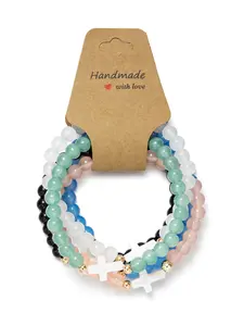 Elegant Natural Shell Turquoise Cross Pendant Copper Beads Glass Bead Bracelet Set, Stretchy Handmade Jewelry for Women, Couple Bracelet Set