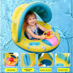 Kids Inflatable Swimming Pool Float with Detachable Sunshade & Interactive Steering Wheel Water Sports Equipment for Toddlers scuba swim filter Unisex Nose Clip with Charcoal outdoor goggles foot paddle board anemone swim swim bows dollar houseboat beach