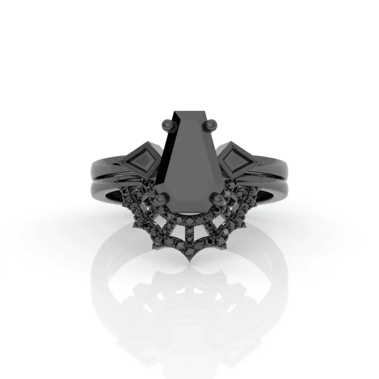 LOVE SPELL- Coffin Cut Moissanite Spider Web Gothic Wedding Ring Set