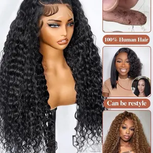 30 Inch 13x6 Deep Wave Lace Front Wigs Human Hair 200 Density Hd Transparent Lace Frontal Wigs Human Hair Pre Plucked Glueless Deep Curly Wig for Women Natural Color