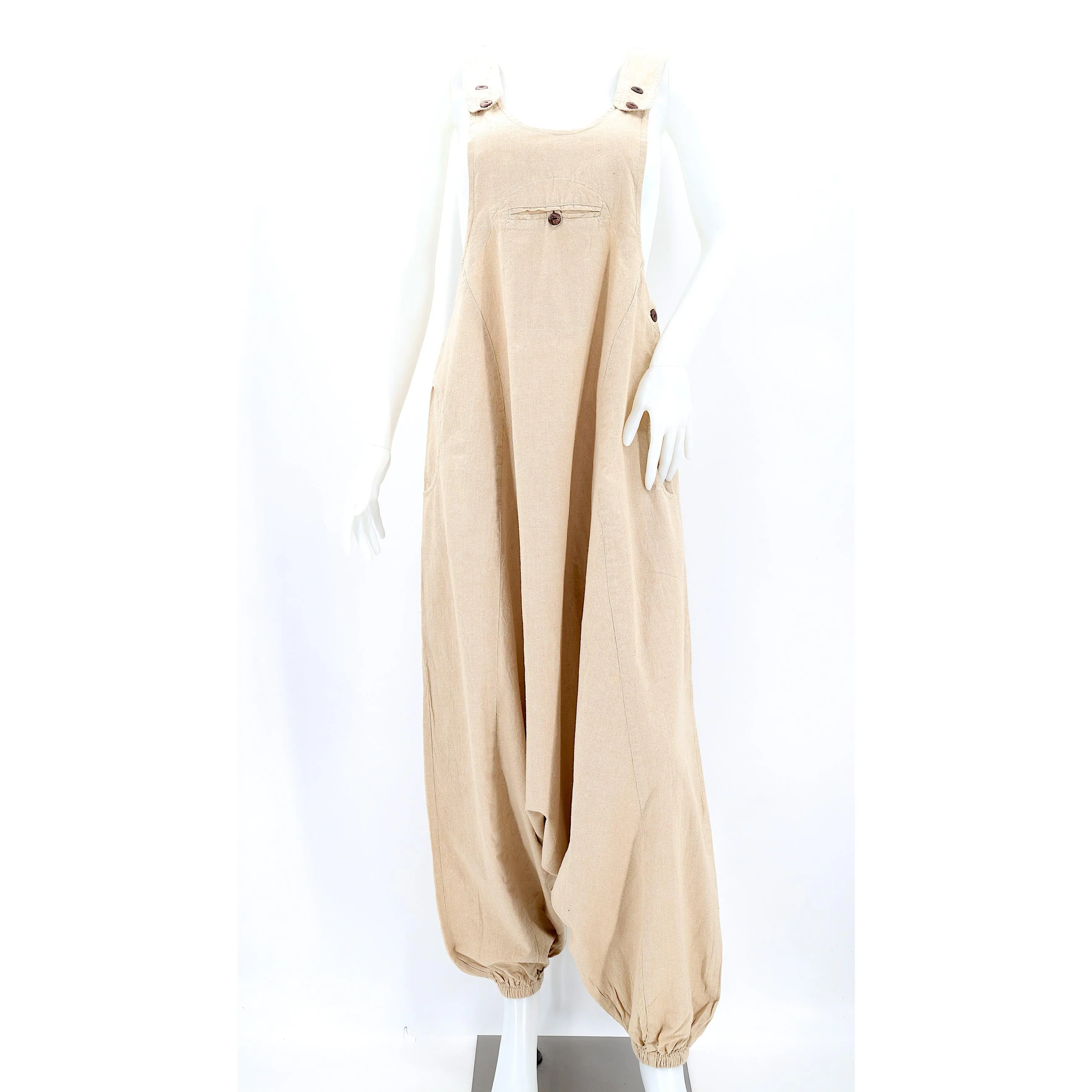 Solid Color Drop Crotch Overalls | Classic Cotton Jumpsuit