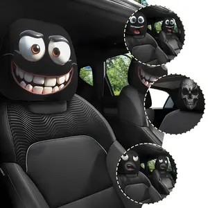 2pcs Cartoon Smile Car Headrest Covers, Universal Fit, Easy Install, Long Travel Neck Pain Relief, Durable Seat Protector