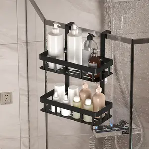 Bathroom Door Shower Rack, Hanging Dual Layer Storage Shelf, Easy Installation, Organizer for Toiletries, Bathroom Organizing Accessories, Bathroom Storage Solution