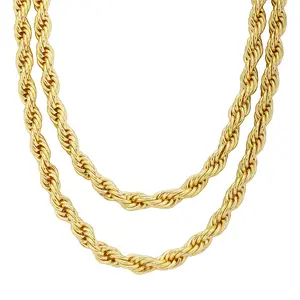 Hand Star Gold Plated Twist Chain Necklace 22-24 Inch High Polished Faceted Cut Non Tarnish Titanium Steel Jewelry for Men Women 8mm 10mm， hip-hop style