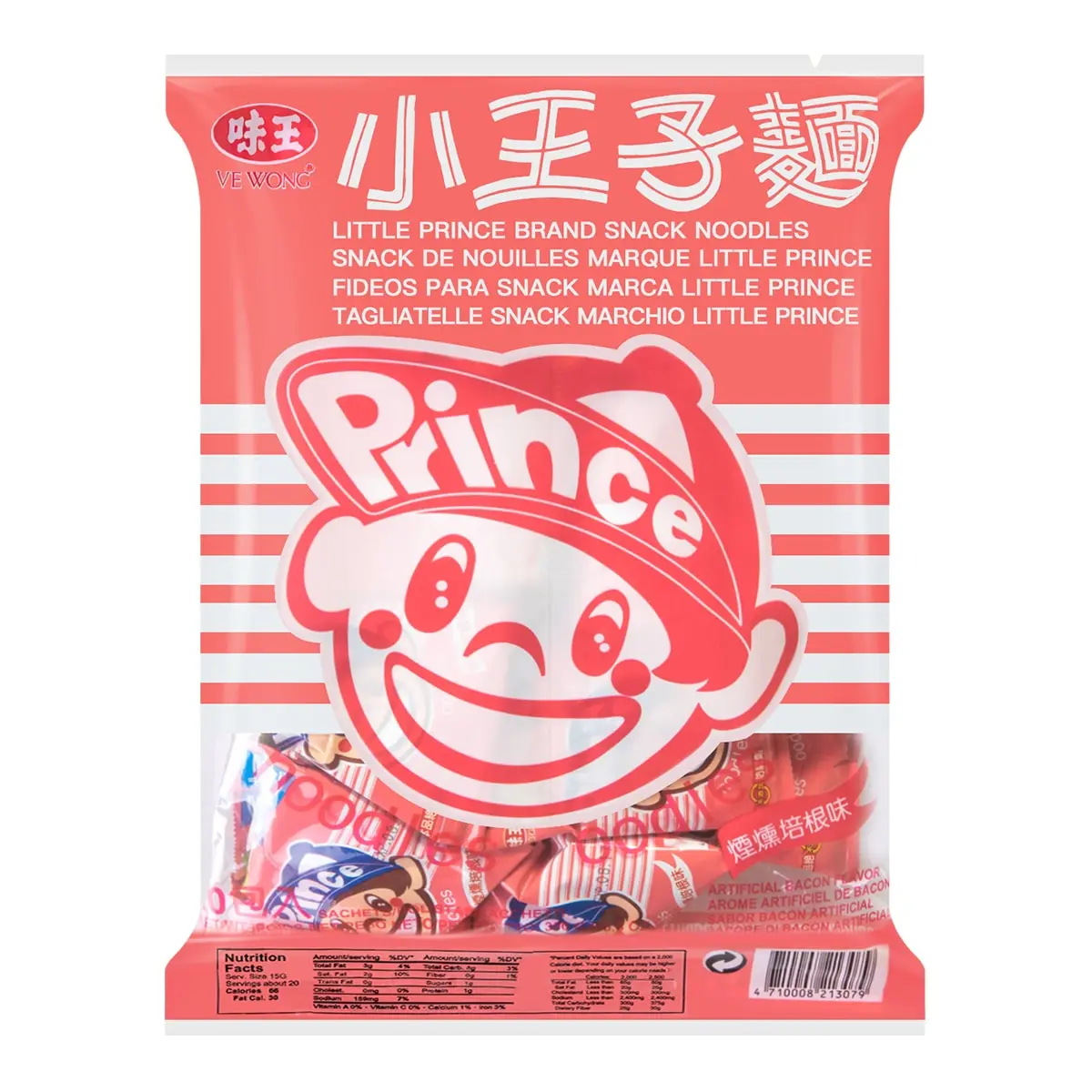 VE WONG Little Prince Crispy Noodle Snack Bacon Flavor 10.58oz - 20 Pack, Taiwanese Snack, Crunchy