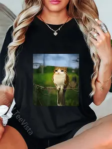 100% Cotton Unisex Funny Cat Owl Meme Funny Meowl Meme brainrot gen z Memes T-Shirt