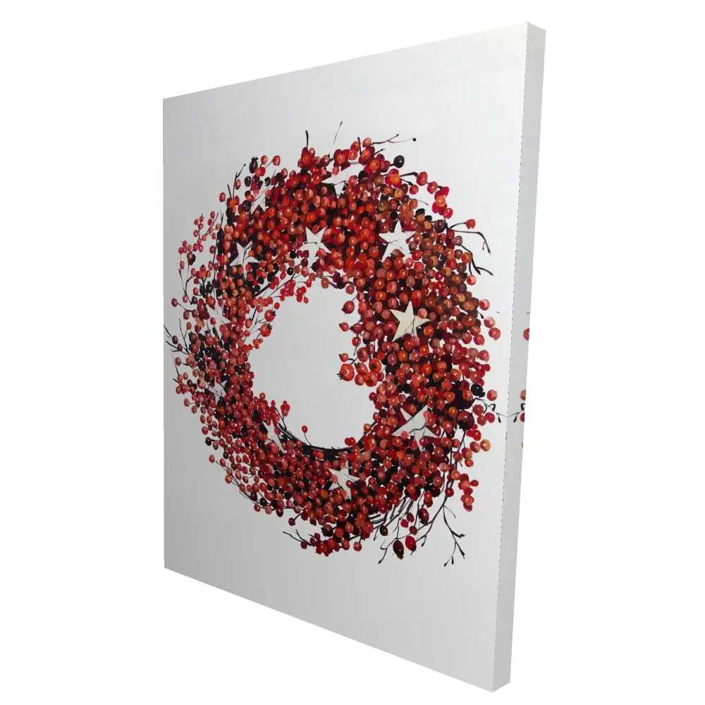 Begin Home Decor 2080-4836-HO22 36 x 48 in. Red Berry Wreath - Rustic Canvas Holiday Home Decor