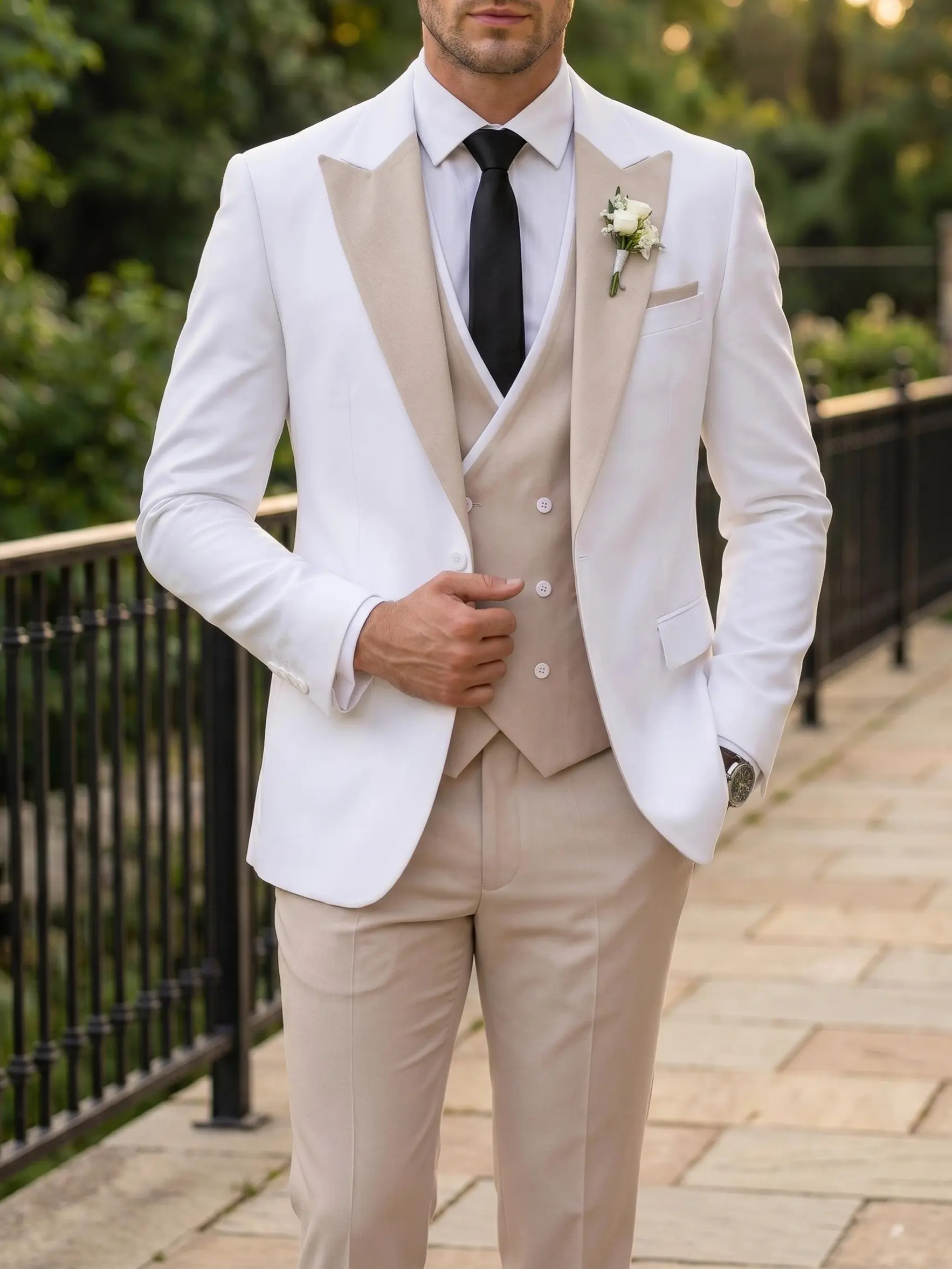 Men's 3-Piece Suit with Contrast Collar, Slim Fit Solid Formal Wear for Groom Attire, Weddings, and Evening Events, Menswear, Plain
