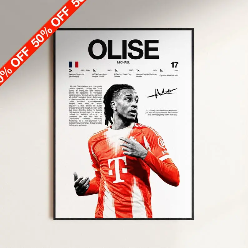 Michael Olise Poster, Bayern Munich Wall Print, Football Poster Wall Print, Soccer Wall Print ( Unframed - Print Only )
