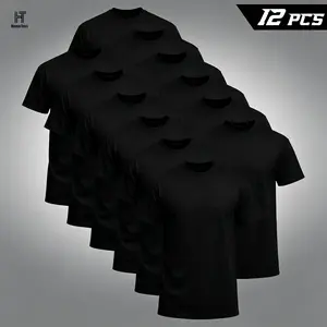 $34.99 12-Pack Men's Black Crew Neck T-Shirts, Poly Cotton Bulk Short Sleeve Undershirts, Value Multi-Pack Basic Daily Casual Tops Short Crewneck Sleeve Tropical