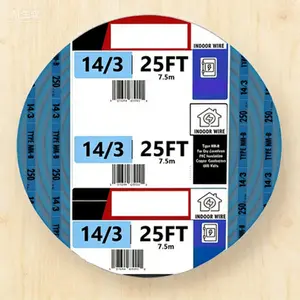 14 AWG 3 Conductor Grounded Electrical Wire - 25 Foot Blue Flexible Cable - Type NM-B Copper Building Wire - Indoor Use Insulated Jacket - Reusable Spool