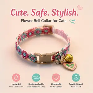 Blue & Pink Heart-Themed Cat Collar (with Heart Pendant & Bell) - Adjustable, Anti-Choke Safety Breakaway Collar