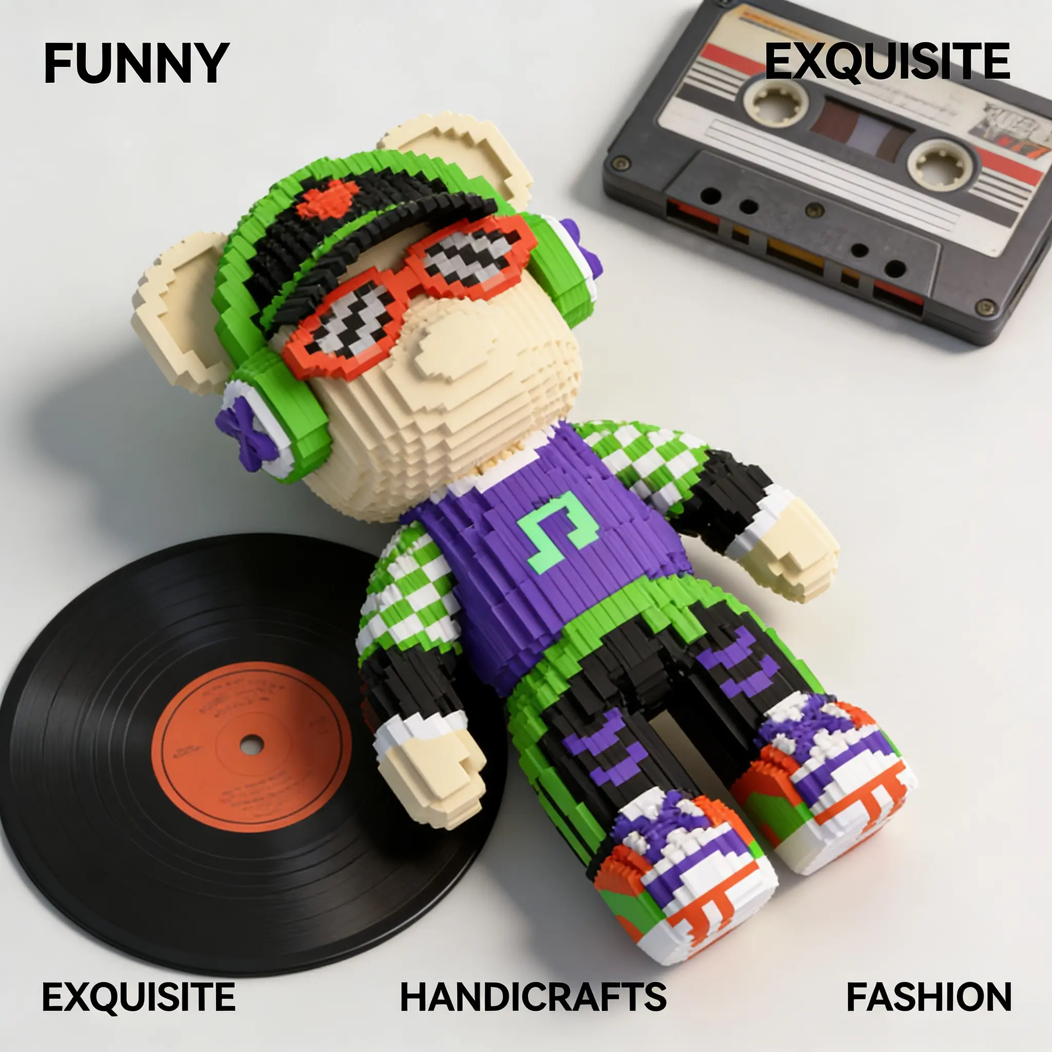 1466pcs Hip Hop Singer Bear Series Building Block Set, Creative DIY Craft Toy, Home Decor, Stress Relief Model, Birthday Gift