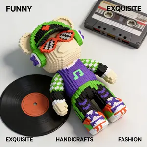 1466pcs Hip Hop Singer Bear Series Building Block Set, Creative DIY Craft Toy, Home Decor, Stress Relief Model, Birthday Gift