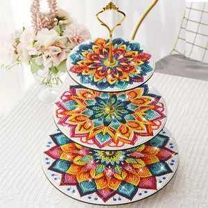 3-Tier Rotating Cake Stand DIY Diamond Art Party Tray for Halloween Christmas Table Decor Cupcake Tower Birthday Gift 9.6x13in Fiberboard Frame