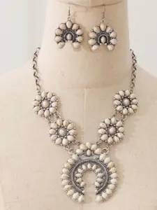 Vintage Turquoise Pendant Bohemian Beaded Ethnic Jewelry Set, Turquoise Necklace Earrings Set, Retro Style Accessories