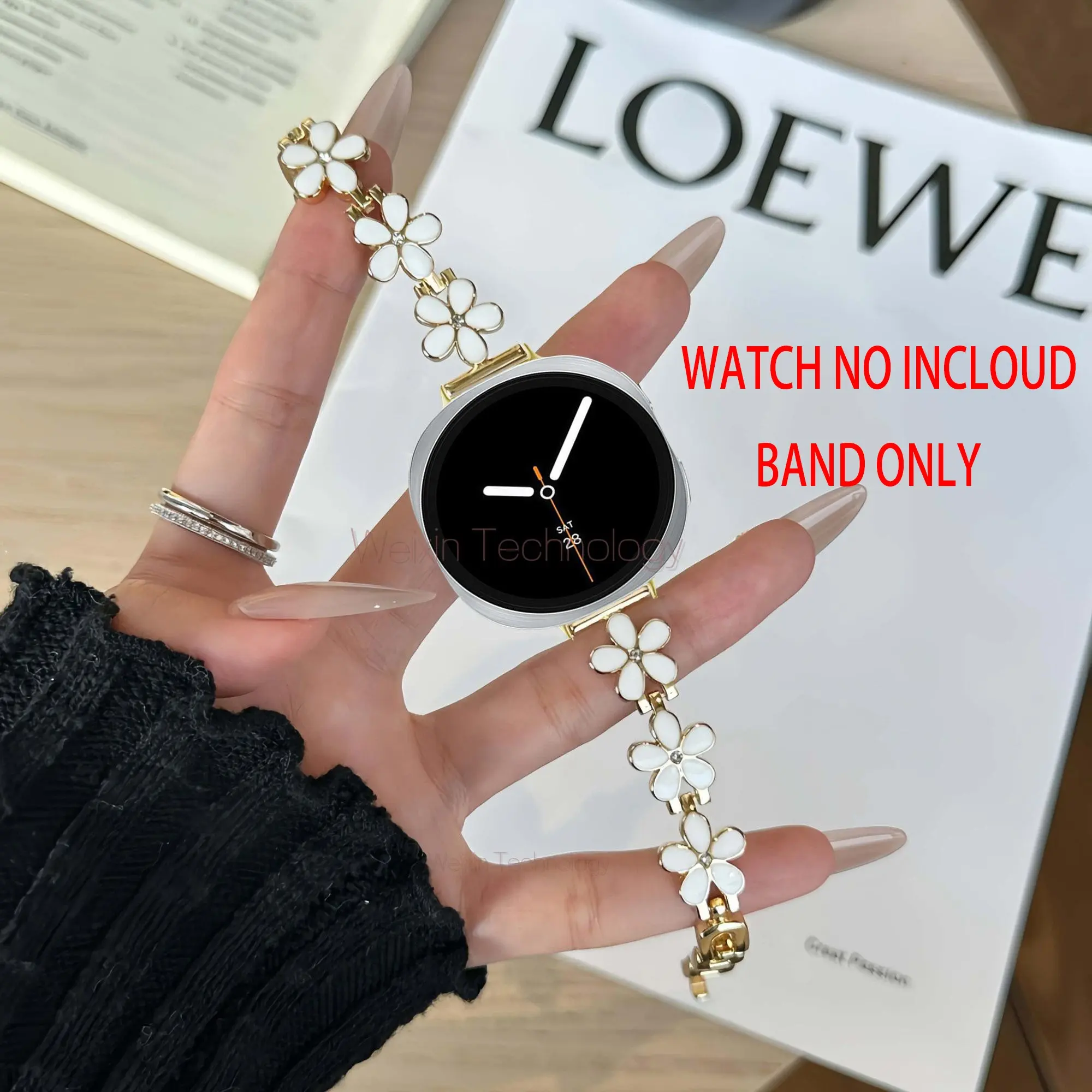 Fashion metal strap compatible with Samsung 8th generation Galaxy Watch 8 40mm/44mm/8 Classic 46mm petal strap, women's exclusive luxury metal strap colorful petal strap Smartwatch strap Smart Watch Straps Wearable Accessory