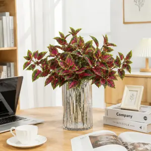 Artificial Greenery Plants Outdoor, 6/12/24 Pcs Faux Coleus Plants UV Resistant Silk Plants with Stems, Fake Plants for Outside Garden Patio Hanging Planter Pathway Front Porch Decoration(Red)