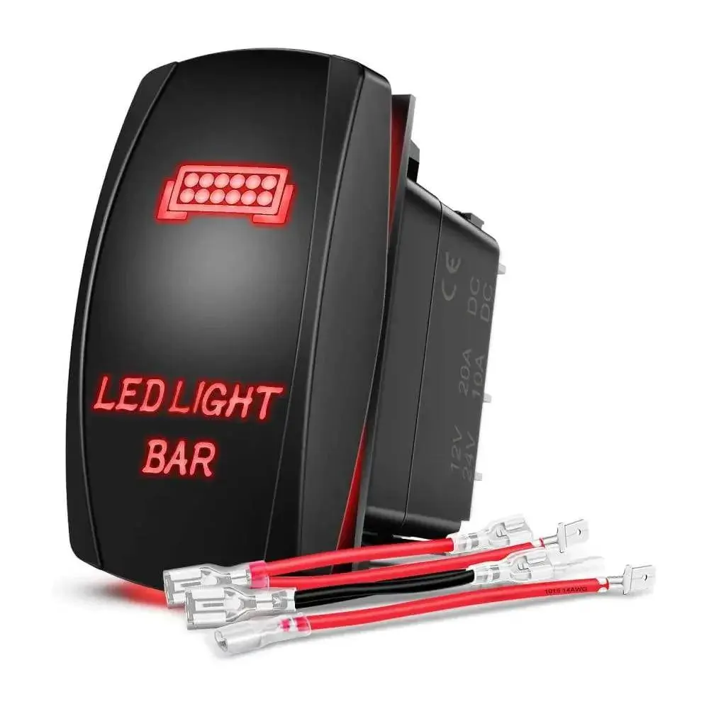 Nilight 5-Pin Laser Etch LED Light Bar On Off Rocker Switch - 12v/24v Red Illuminated Single Pole LED Light Switches, Installation Diagrams, Premium Jumper Wires for Off-Road Use (On Off Control Included)