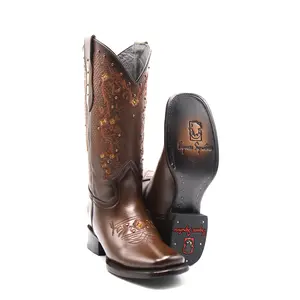2461133150 - Women's Vaquero Signature Wide Square Toe Boots Flor Entera Cafe Difuminado