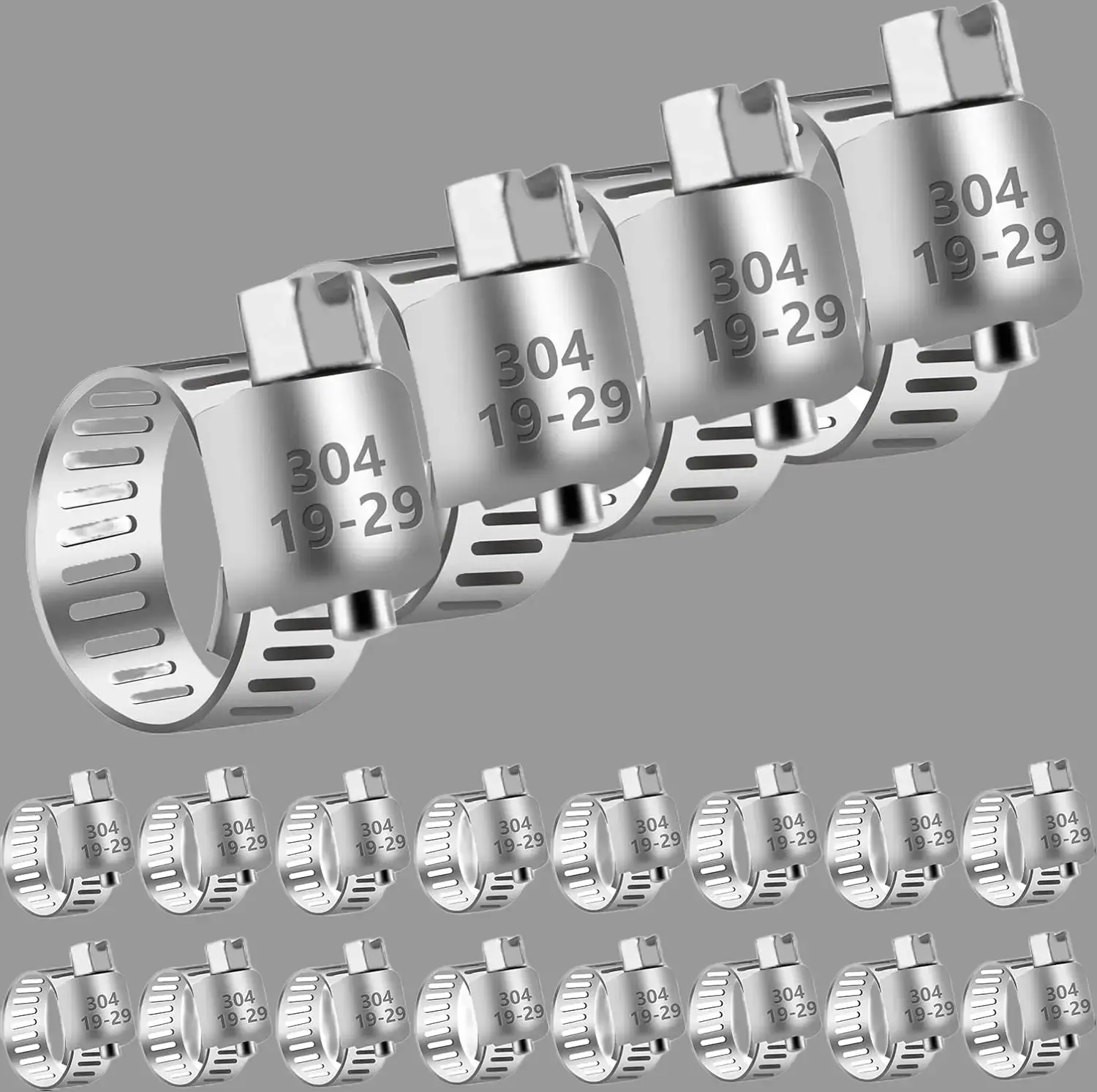 20 Pack 3/4'' - 1-1/8'' (19-29mm) Stainless Steel Hose Clamp Adjustable Worm Gear Hose Clamp,Adjustable Worm Gear Pipe Fuel Line Hose Clamps Heavy Duty for Plumbing
