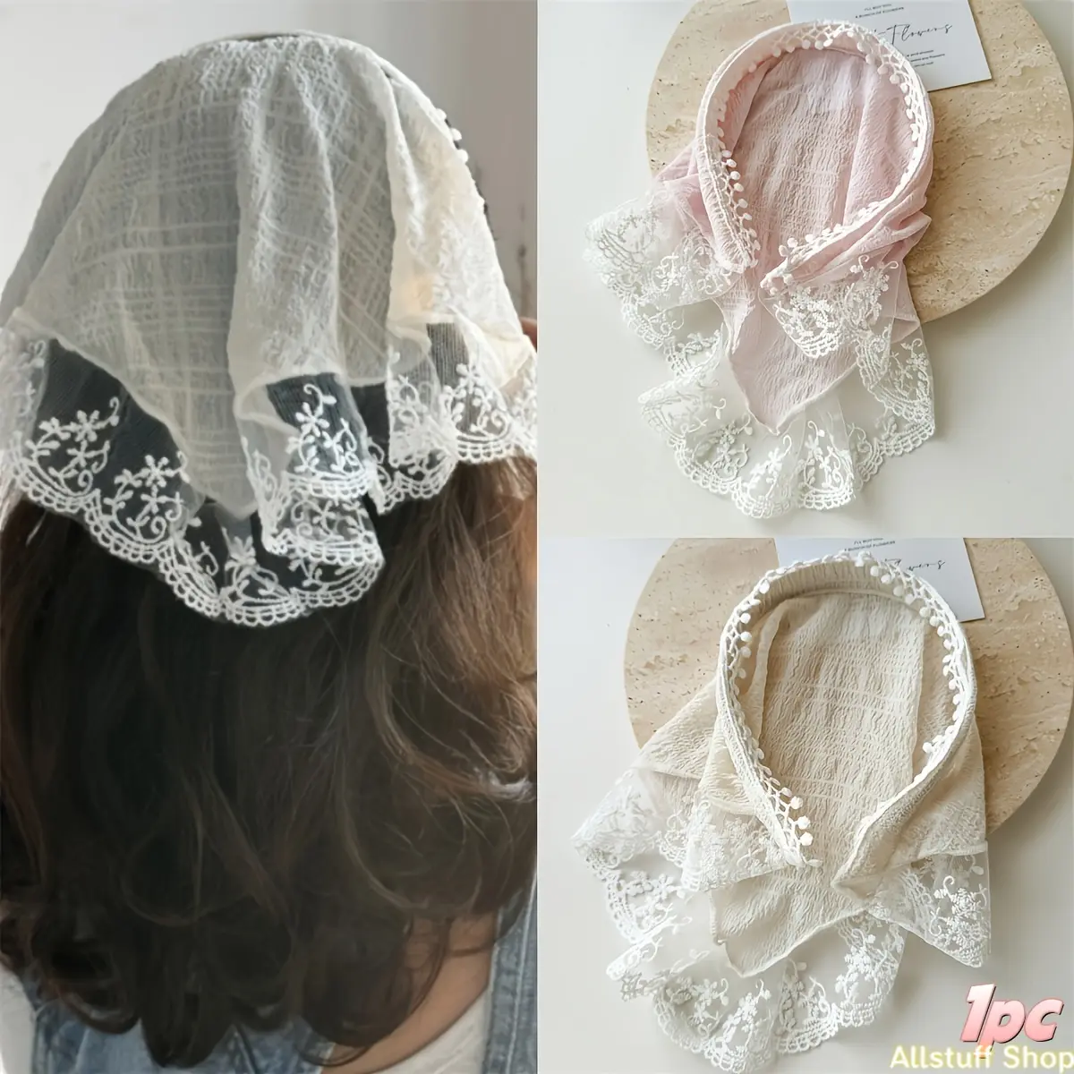 Knit Lace Scarf Head Wrap for Female Sports, Pastoral Triangle Scarf Bandana for Casual Dress-Up, Soft Fashion Hair Accessory, Bandana Head Wrap