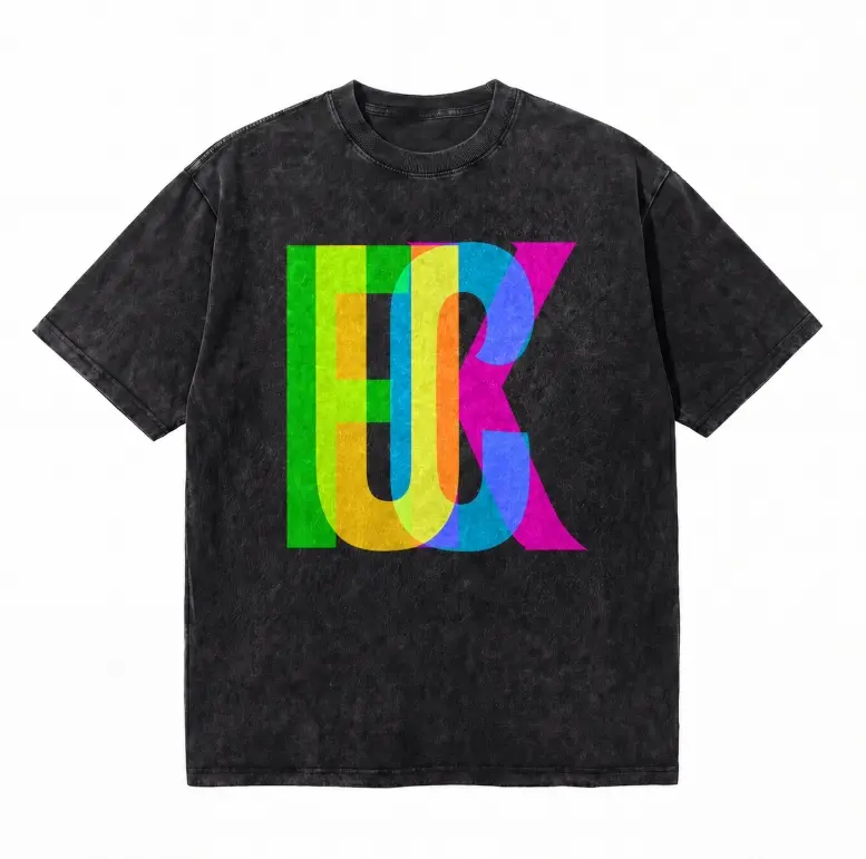 LAWLESSROW UK Rainbow Geometric Type Vintage Acid Wash Tee