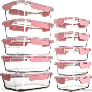 10 Pack Glass Food Storage Containers with Lids Leakproof, Airtight Glass Meal Prep Containers For Lunch, On The Go, Leftover, Dishwasher SafePulseTrail5AAVelvet31XXALUE BAZAAR11