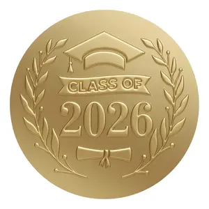 100 Pack Class of 2026 Graduation Stickers Premium Matte Gold Embossed 1.6 Inch Round Self Adhesive Paper Seals for Invitations Envelopes Diploma Covers and Party Favors