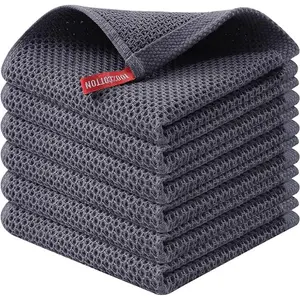 6-Pack Dish Towels, 100% Cotton Waffle Weave, Ultra Soft Absorbent, Quick Drying, Grey, 12x12 Inches