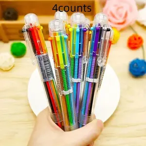 Ergonomic Transparent Round Retractable Clicker Ballpoint Pens, Comfortable Grip and Smooth Ink Flow, Ideal for Daily Use, Pack of 4, Writing Pens, Ballpoint Pen Kit