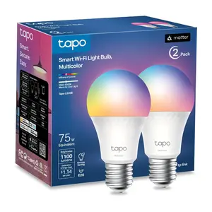 TP-Link & Tapo L535E(2-Pack) Smart WiFi Light Bulbs, 1100 Lumens High Brightness (75W Equivalent), Matter-Certified, 16M Colors WiFi Light Bulb, Dimmable, Alexa & Google Compatible  Rgb Colorful Led